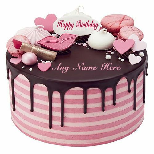 write name on lovely beautiful pink birthday cake for your special one