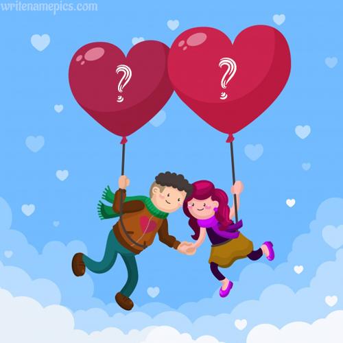 write your alphabet on love couple with balloons pic for free