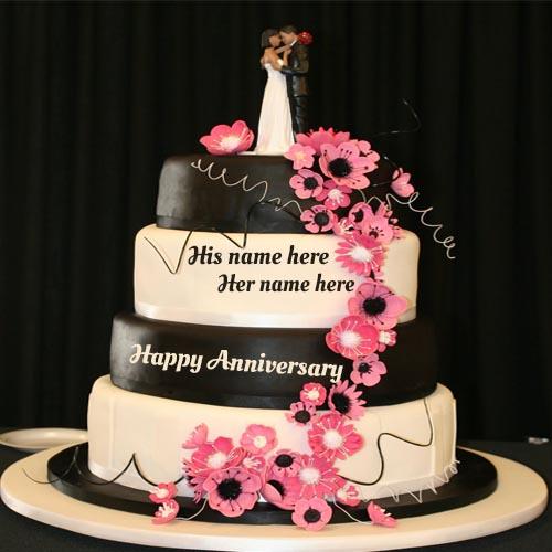 write your couple name on happy wedding anniversary cake pic