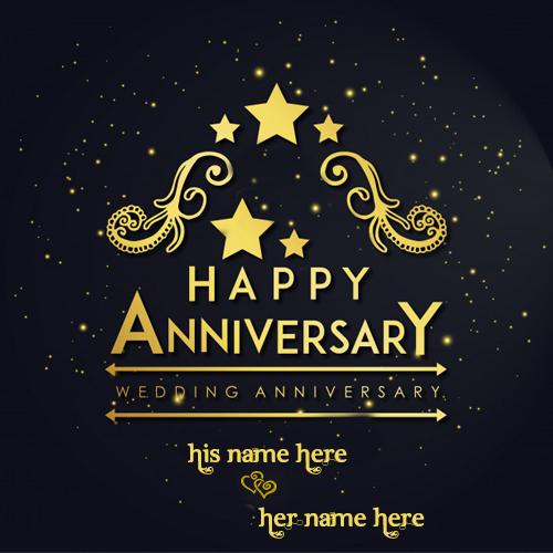 write your couple name on happy wedding anniversary cards pic