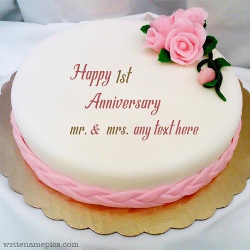 write your name and marriage year on happy anniversary cake