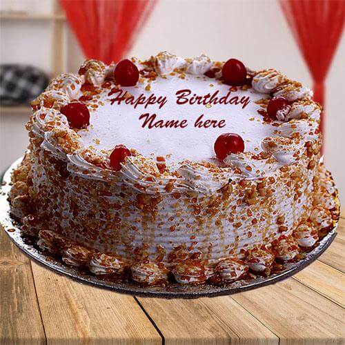 write your name on happy birthday cherry cake pic