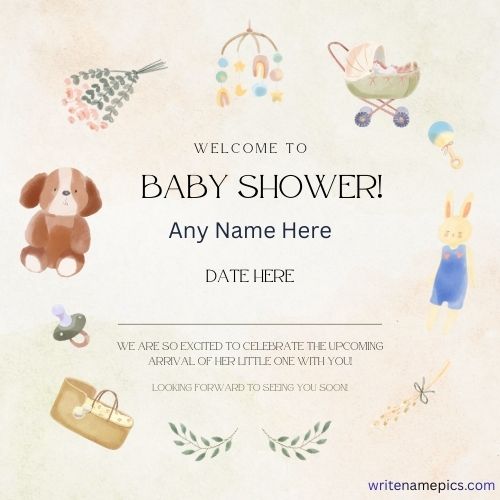 Baby Shower Card with name Frame Online Add Name and Download Free