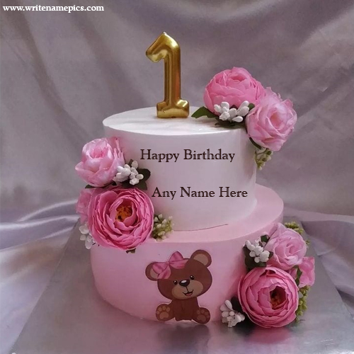 Beautiful 1st Happy Birthday cake with Name edit for Free