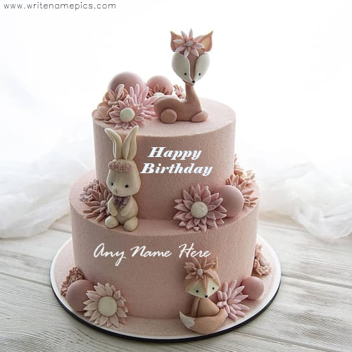 Pink Flowers Birthday Wishes Cake With Name