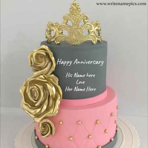 Create Happy Anniversary wishes cake with your partner name