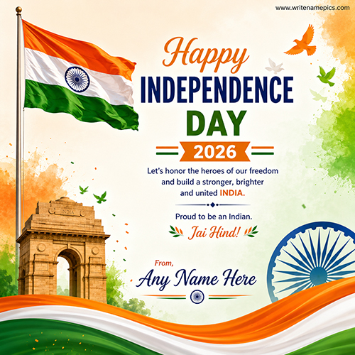 Create Independence Day 2026 Greetings Cards With Name Online Free 15th August Wishes
