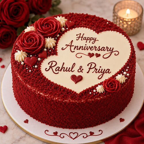 Custom Anniversary Cake with Couple Name Free Online Editor