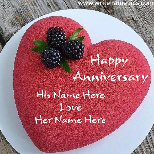 Customized Love heart Happy Anniversary Cake with Couple Name