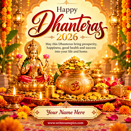 Dhanteras 2026 Wishes Card with Name Free Online