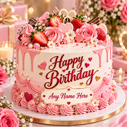 Elegant Birthday Cake with Name Edit Create Birthday Cake Online