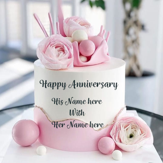 Happy Anniversary Cake with Couple Name Image