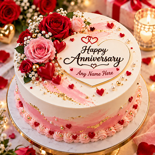 Happy Anniversary Cake with Name Couple Cake Edit