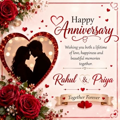 Happy Anniversary Greeting Card with Name Free Online Editing