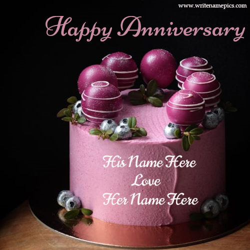 Happy Anniversary Purple Cake with Name 