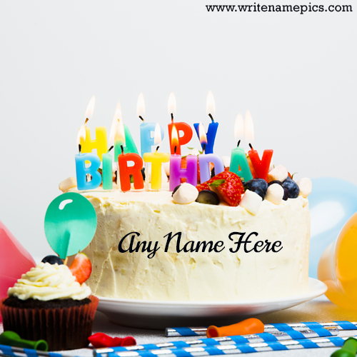 Happy Birthday Colorful cake with Name Editor online
