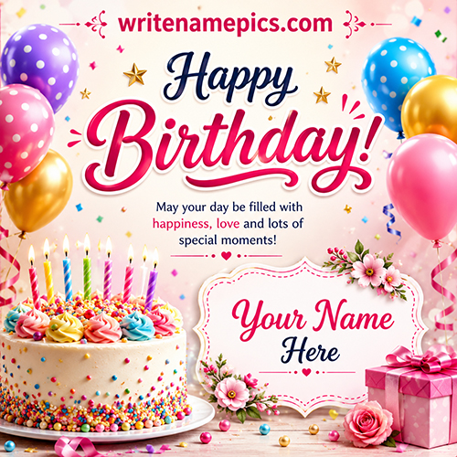 Happy Birthday Greetings Card with Name Edit Online Free