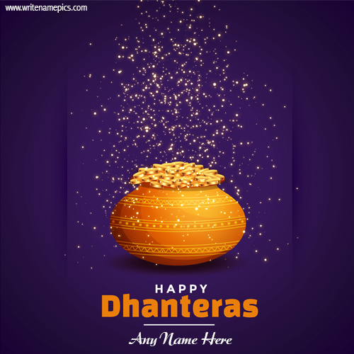 Happy Dhanteras 2022 greeting card with name