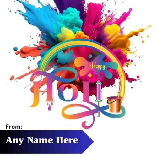 Happy Holi 2024 Wishes Card with Name free edit
