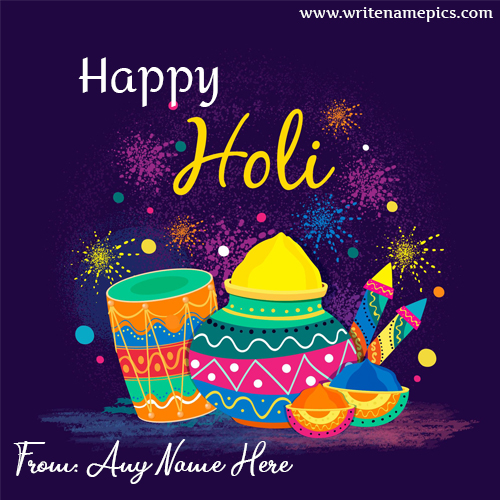 Happy Holi wishes 2022 Card with Name Image