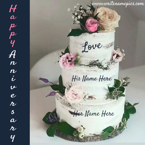 Happy anniversary cake image card with couple name edit