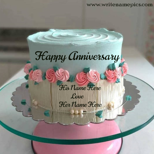 Happy anniversary double cream colour couple cake with name