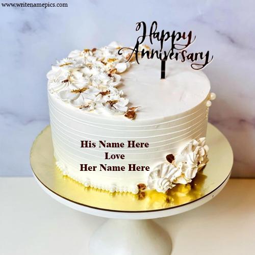 Happy anniversary greeting cake with couple name edit