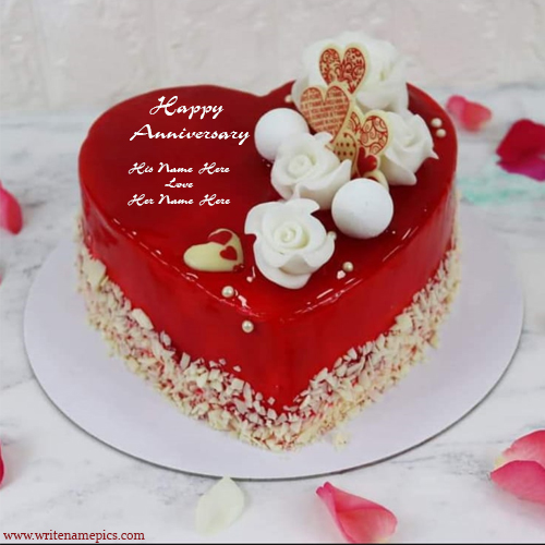 Happy anniversary heart cake with couple name edit