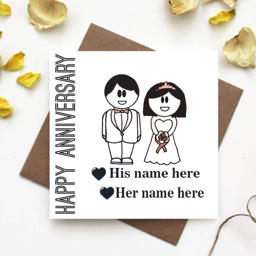 Happy anniversary wedding card with Couple Name Pic