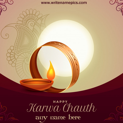 Happy karwa chauth wishes and greeting card with name