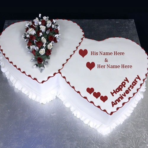 Heart Shape Anniversary Cake Wishes Image With Name Editing