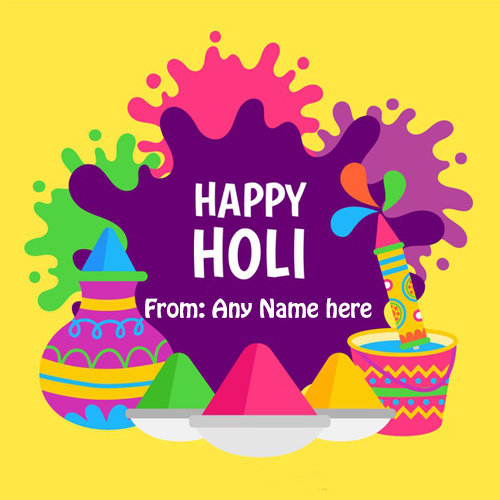 Indian holi festival greeting card with name photo