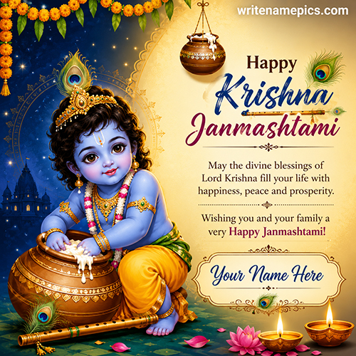 Krishna Janmashtami 2026 Greetings Card with Name Free