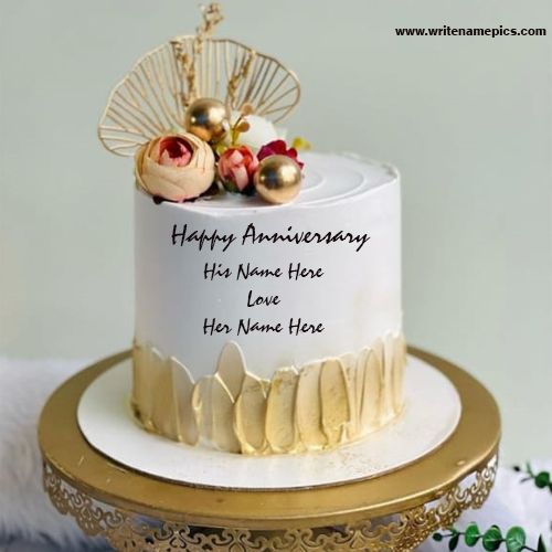 Latest happy anniversary greeting cake with couple name edit