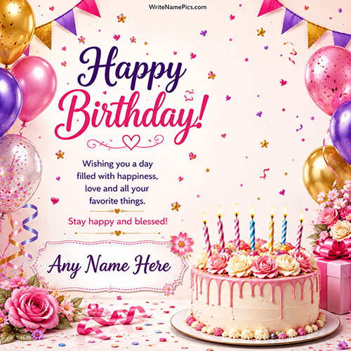 Make Online Happy Birthday Greetings Card with Name Edit Online Free