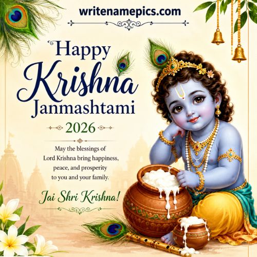 Make Online Happy Krishna Janmashtami 2026 Wishes Card with Name