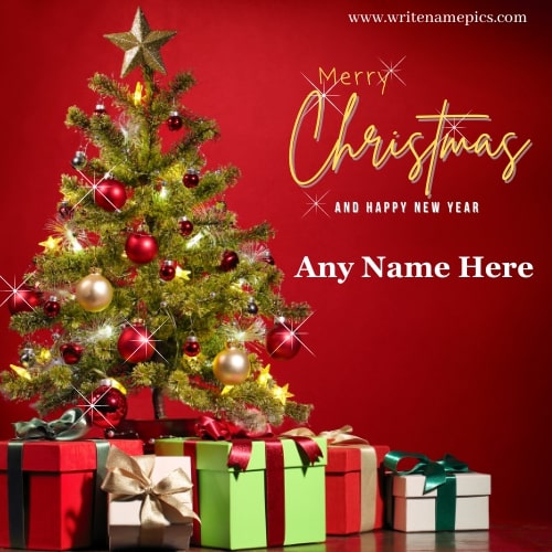 Merry Christmas and Happy New Year Wish Card with Name Editor