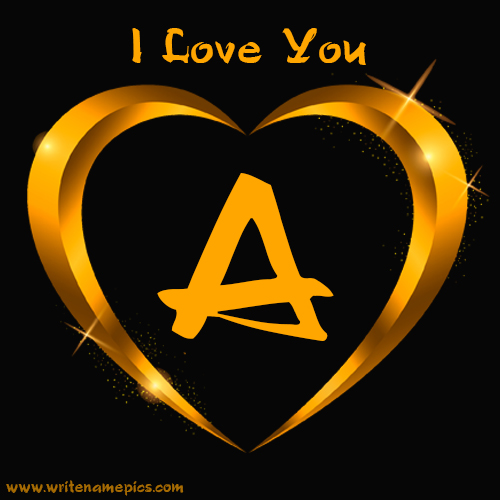 Online Alphabet with Love you card with Shining Golden heart
