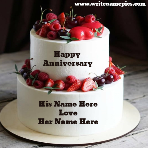 Strawberry Anniversary Cake with Couple Name Edit