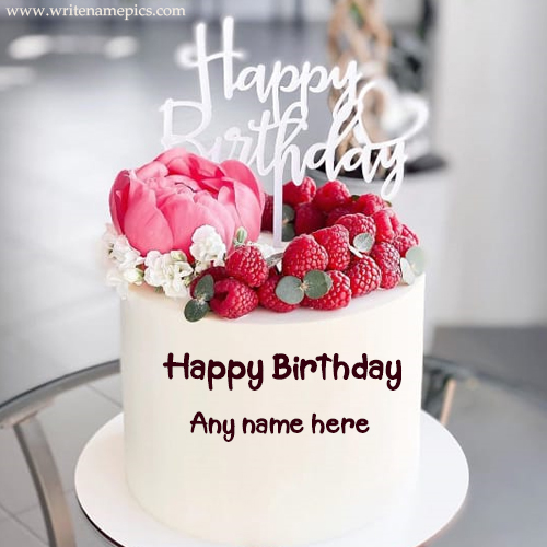 Sweet Raspberry Birthday Cake with Name Editor