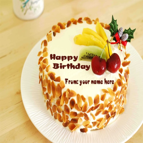 Write Name on Beautiful fruit Birthday cake pictures free