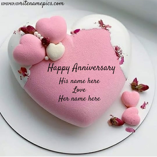 Write name of couple on this love Anniversary Cake image
