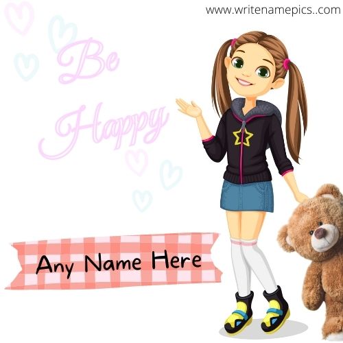 Write your name on Be Happy Cute Doll Card