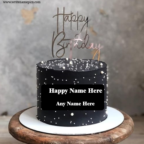 black color round chocolate cake with name edit