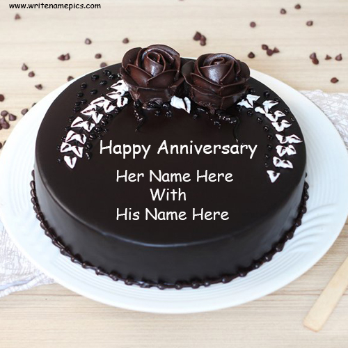 chocolate rose anniversary cake with name edit