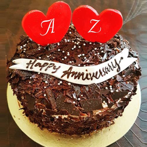 happy anniversary wishes cake with couple alphabet images