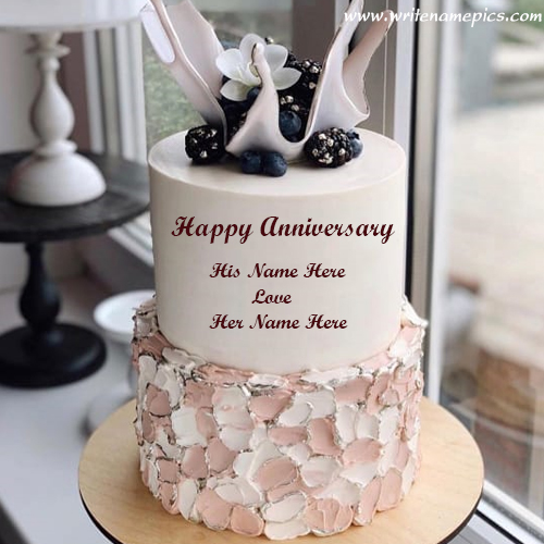 happy anniversary wishes cake with couple name