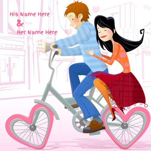 lovely bicycle drawing romantic couple image with name