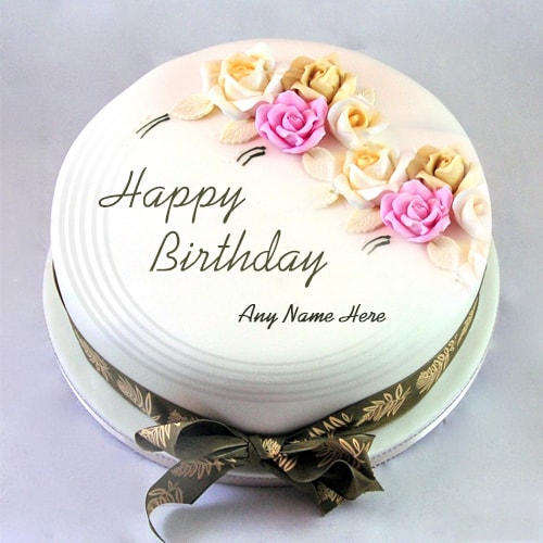 write name birthday cake with roses