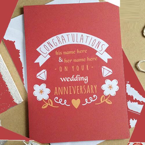 write name on happy anniversary wishes congratulations cards with couples name
